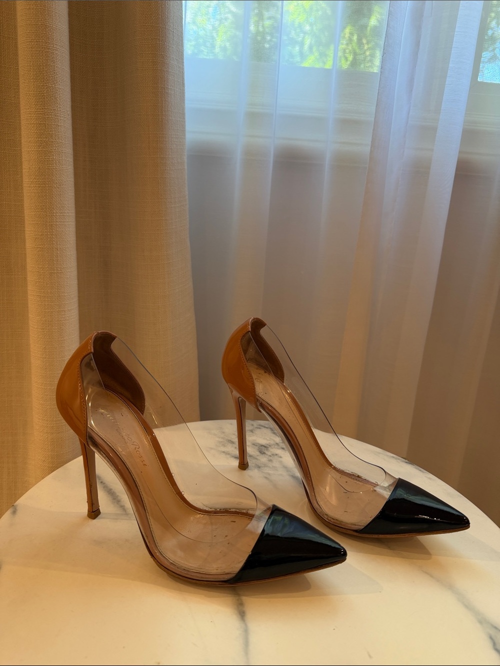 Gianvito Rossi Transparent Pumps with Black Patent Cap Toe